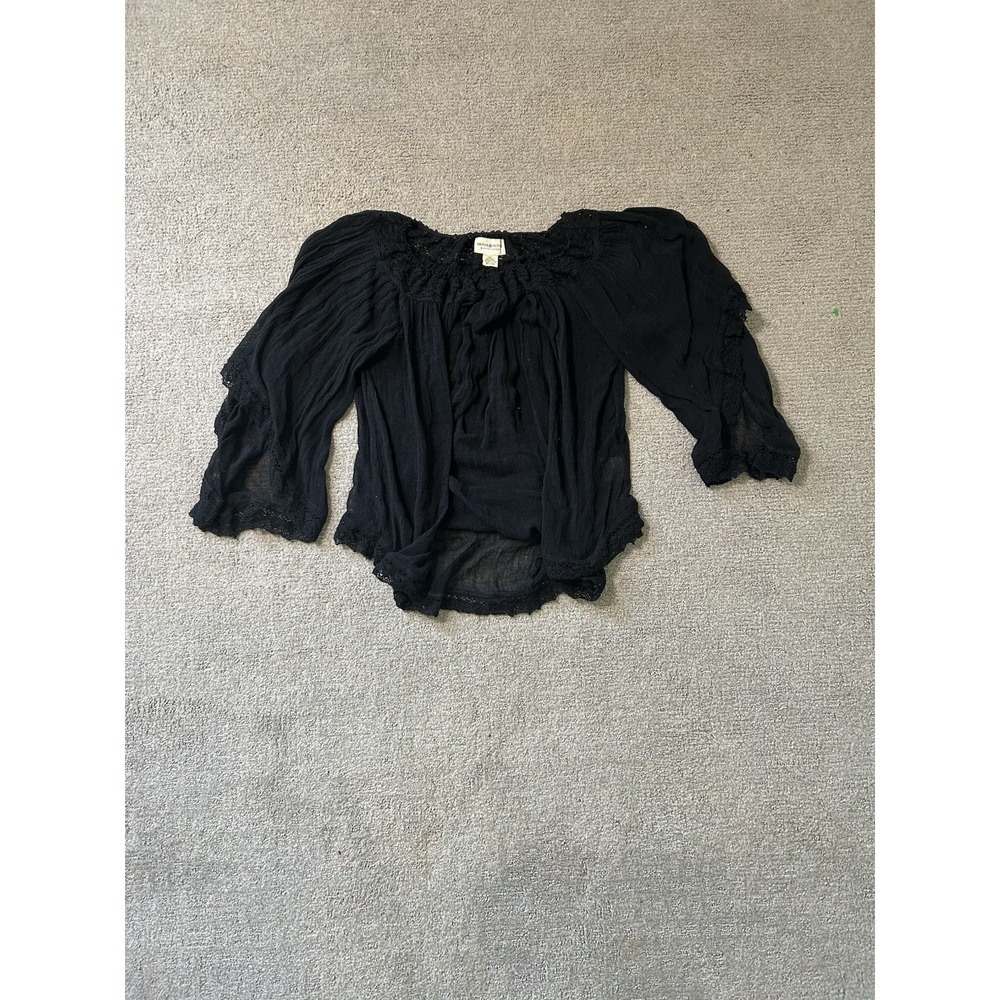 Ralph Lauren Denim & Supply Black Ruffle Top Bell Sleeves Size M Romantic Goth